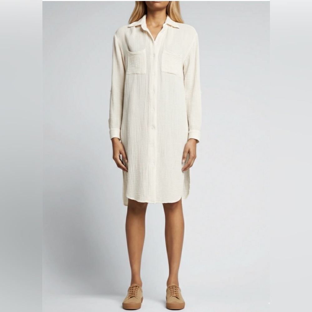 MONROW - women’s Gauze 100% cotton shirt midi dress long sleeves button front M